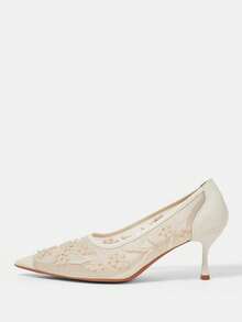 CUCCOO HITCHD Women's Mid Heel Pointed Toe Pumps, Party Shoes Valentine's Day Elegant Shoes - White - View 2