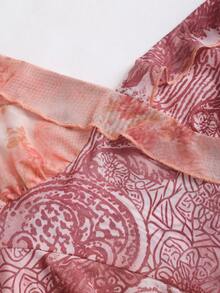 Sweetra 女士复古甜美休闲日常百搭时尚外出派对波西米亚风网纱佩斯利印花拼接网纱复古花卉多层荷叶边系带蝴蝶结迷你连衣裙，春夏款 - 彩色 - 查看 4