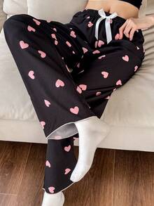 Dream Adore Women's Cute Heart Print Bow Tie Pajama Pants Valentine's Matching Pj Pants - Black - View 4