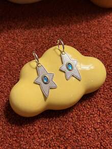 Joivida 银色海星耳钉，小众设计，高端蓝宝石，新款耳环，女士时尚日常佩戴，适合派对、约会、度假、海滩等场合，珠宝配饰。 - 彩色 - 查看 2