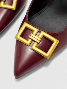 CUCCOO BIZCHIC Women's Classic Simple Burgundy Chunky Heels, Versatile For Commuting, Dating, Party, Holiday, Wedding For Christmas Valentine's Day Spring Shoes - Rose Red - View 4