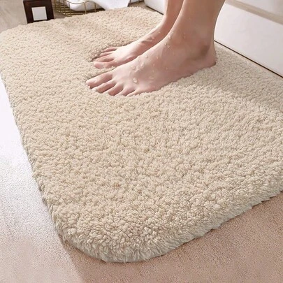 1PC Solid Color Plush Absorbent Bathroom Mat