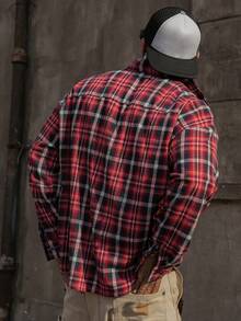 DAZY Spring Red Plaid Fabric Loose Men's Shacket Vacation - Red - View 2