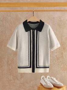 HIMLAND 男士条纹镂空宽松休闲短袖衬衫，适合海滩穿着；男士夏季新款针织Polo领短袖商务修身毛衣；男士短袖针织衬衫；男士钩针衬衫；男士开衫针织衬衫；男士复古服装毛衣背心，送给丈夫/男友的礼物，简约时尚通勤装。 - 彩色 - 查看 8