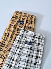 2条装男士高腰格子印花宽松舒适平角内裤，夏季 - 彩色 - 查看 4