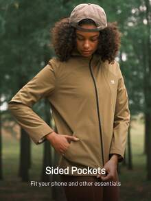 In My Nature Jaket Windbreaker Outdoor Wanita Warna Polos dengan Tudung - Coklat - View 4