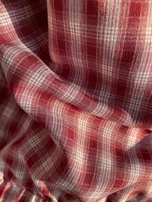 SHEIN EZwear Quần short ống rộng dệt kẻ caro đỏ dành cho nữ - Đỏ - Xem 6