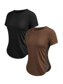 Velisys Velisys 纯色圆领不对称下摆修身短袖运动T恤 - 彩色 - 查看 12