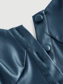 SHEIN MOD 加大码黑色PU皮革简约修身背心皮革文胸皮革内衣皮革上衣女士黑色皮革上衣 - 藏蓝色 - 查看 4