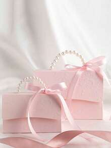 10个珍珠手提结糖果盒个性化创意派对小礼品包装袋手提礼盒婚礼伴侣礼物烘焙饼干巧克力花朵浮雕包装盒 - 粉色 - 查看 2