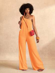 Zivah Summer New Casual All-Match Versatile Leisure Cruise Travel Beach Sunbathing Sleeveless Textured Loose Green Women Jumpsuit - Orange - View 5