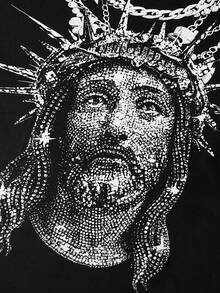 Manfinity EMRG Men's Casual Graphic T-Shirt With Character Necklace Print, Spring/Autumn - Multicolor - View 2