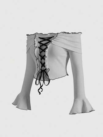 Blusa kawaii e carina rosa con spalle scoperte e laccio, maglione rosa lavorato a maglia oversize per donna, abbigliamento casual dolce per autunno/inverno