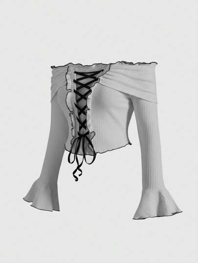 Blusa kawaii e carina rosa con spalle scoperte e laccio, maglione rosa lavorato a maglia oversize per donna, abbigliamento casual dolce per autunno/inverno