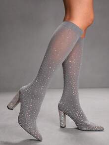 CUCCOO SZL Women Fashion High Heels Pointed Tops Shiny Ankle Boots Halloween, Christmas, Date Night Dresses Valentine's Day - Dark Grey - View 5