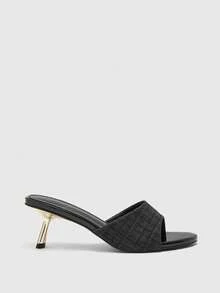 CUCCOO BIZCHIC Women's Plaid Fashion Casual High Heel Slide Sandals Spring Shoes - Black - View 2