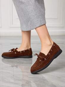 Sleekvia 休闲百搭通勤流苏装饰平底乐福鞋 - 棕色 - 查看 3