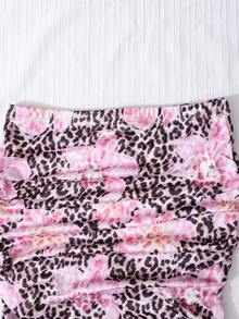 Sparklyn 两件套少女罗纹露肩荷叶边蝴蝶结装饰不对称下摆长袖修身可爱T恤和女士休闲假日印花长裙套装，粉色，适合派对、返校、优雅法式、公主风、婚礼、生日等场合。 - 珊瑚粉 - 查看 5