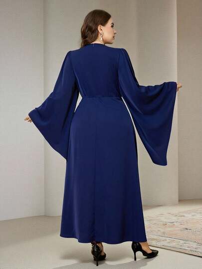 Veilorie 大码女士优雅派对喇叭袖水钻装饰阿拉伯风格连衣裙