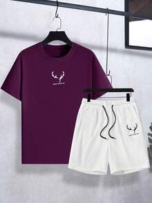 Manfinity Homme Set de camiseta de manga corta casual y pantalones cortos con cordón para hombres (2 piezas) - Multicolor - Ver 2