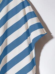 SHEIN Clasi 大码夏季休闲条纹衬衫和纯色裤子两件套 - 淺藍色 - 查看 5