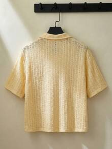 ESTAVOR 男士夏季休闲度假风北极熊刺绣网眼镂空短袖衬衫 - 黃色 - 查看 2