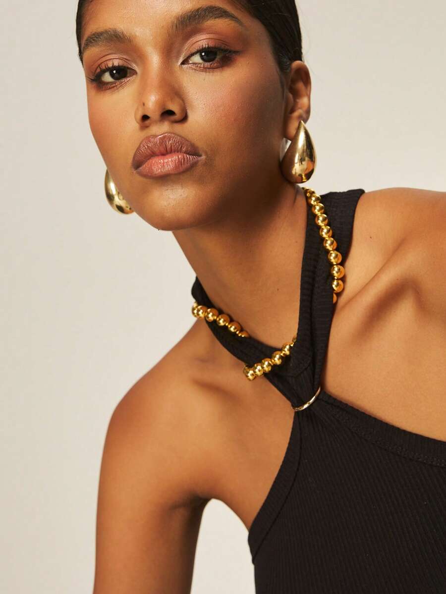 ATUI Studio 女士Y2K串珠装饰修身露背上衣 - 黑色 - 查看 1