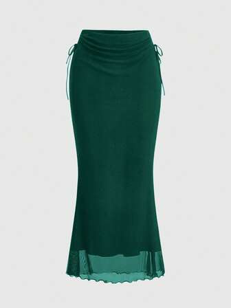 Fairycore Jupe élégante pour femmes avec fente latérale plissée et ourlet en queue de poisson