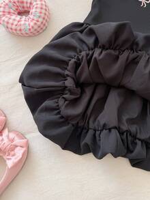 SHEIN Baby Girl Summer Black And Pink Contrasting Round-Neck Sleeveless Puffy Princess Dress. - Black - View 5