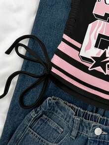 SHEIN EZwear 女士休闲抽绳系带露脐抹胸上衣 - 彩色 - 查看 5