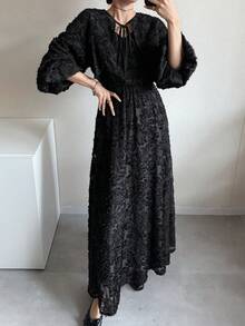 FRIFUL Đầm casual 2 trong 1 bằng vải dệt họa tiết, thắt eo, dáng xòe rộng, chất liệu mềm mại, thích hợp mặc ở nhà vào mùa hè. - màu đen - Xem 5