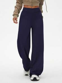 Dewbera Women's Loose Fit Casual Sports Pants, Suitable For Outdoor, Running Wide Leg Sweatpants Wide Leg Yoga Pant Navy Blue Pants Loose Pants Wide Leg Leggings - Navy Blue - View 2