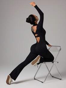 Dewbera Women's Fashionable Leopard Print Elastic Racerback Jumpsuit - Black - View 3