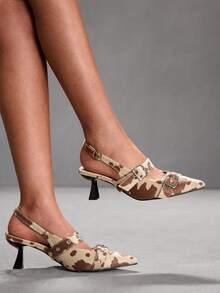 CUCCOO SZL 女士尖头奶牛纹搭扣设计优雅高跟鞋 - 彩色 - 查看 1