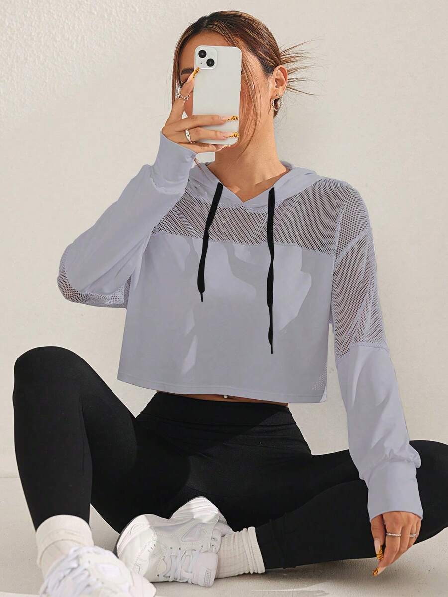 Sovereign Charm 女士落肩长袖抽绳连帽卫衣 - 灰色 - 查看 1