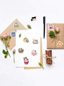 500pcs/Set Roll Stickers, Cartoon Cat Washi Tape, Journaling Material, Envelope Sealing Stickers - Multicolor - View 2