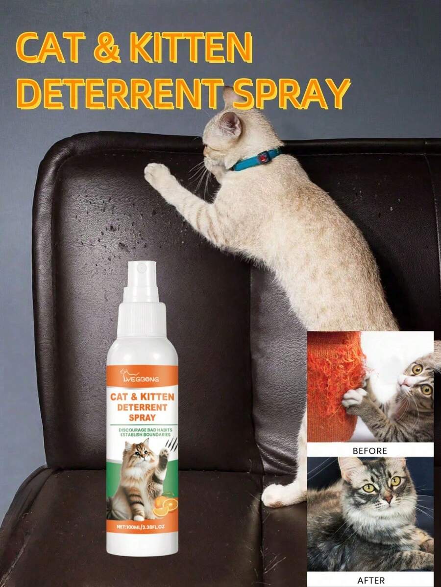 1瓶猫咪护理喷雾,成分温和,减少猫咪抓挠和啃咬行为。这是一款家居防护喷雾,适用于喷洒在家具、植物和其他物品上,提供全面保护。它散发出猫咪不喜欢的香味,抑制猫咪的抓挠欲望,让猫咪远离,保护家居用品。 - 彩色 - 查看 1