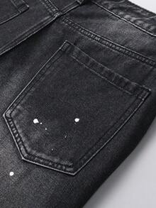 Manfinity EMRG Men's Contrast Color Distressed Slant Pocket Casual Versatile Jeans - Black - View 7
