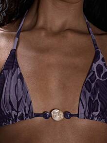 Musera Resort Áo bikini in họa tiết đính cườm, gợi cảm, thích hợp cho lễ hội mùa hè, kỳ nghỉ, tiệc tùng ở Ibiza, phong cách boho, che chắn khi đi biển, bơi lội, du lịch. - Màu tím - Xem 3