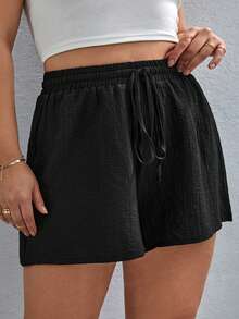 SHEIN VCAY Plus Solid Knot Waist Shorts