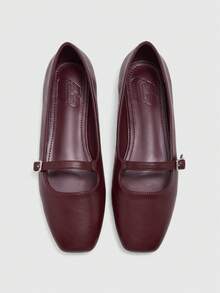 CUCCOO BIZCHIC Women's Casual Versatile Commute Simple Buckle Flats Valentine's Day - Burgundy - View 2