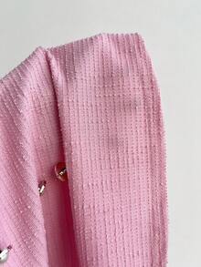 Sweetra 初秋甜辣时尚轻盈性感修身纹理面料A字迷你连衣裙（女款） - 粉色 - 查看 5