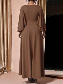 Cravure Đầm dự tiệc cỡ lớn thanh lịch đính sequin, cổ chữ V, eo thon. - màu nâu - Xem 2