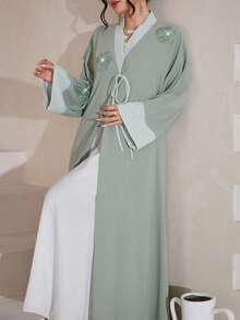 Al Najma Áo choàng Abaya nữ dáng rộng, màu trơn, thoải mái, phù hợp mọi mùa. - màu xanh lá - Xem 3