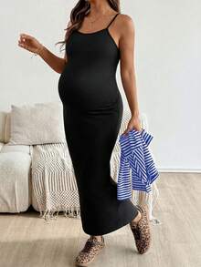 SHEIN 2pcs Set: Raglan Sleeve Striped Top And Solid Color Tight Maternity Outfit, Suitable For Autumn - Royal Blue - View 3