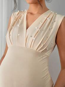 Momance Maternity Tank Top & Strap Tank Top, V-Neck Ruched Bust Design, Padded Cup, Slim Fit Tank Top - Apricot - View 6