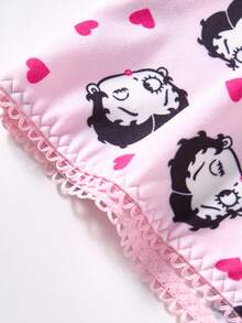 Betty Boop x SHEIN Women's Comfortable Soft Full Print Wireless Bra And Panty Set - Pink - View 5