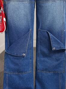 Slaydiva Women's Casual Fashion Street Style High Waist Patchwork Loose Wide-Leg Jeans - Blue - View 7