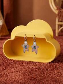 Joivida 银色海星耳钉，小众设计，高端蓝宝石，新款耳环，女士时尚日常佩戴，适合派对、约会、度假、海滩等场合，珠宝配饰。 - 彩色 - 查看 9