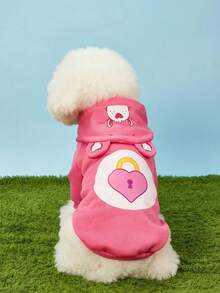 Care Bears X PETSIN 1pc Cute Bear Face Love Lock Printed Pet Hat Hoodie Rose Red Valentine's Day Autumn/Winter Thick Warm Pet Clothes
